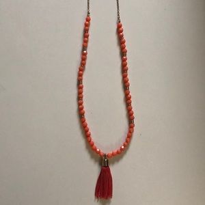 Beaded necklace. Fringe tassel.